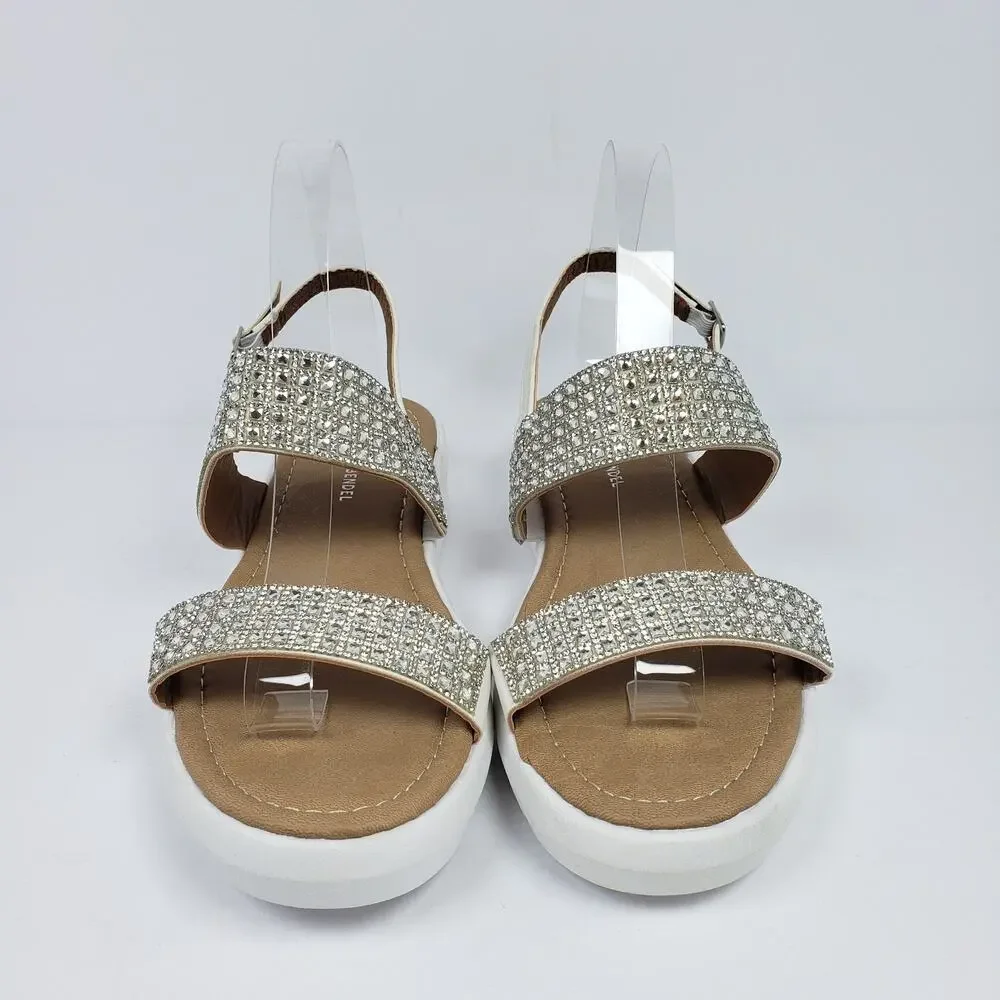 Alexis Bendel Blake Womens Size 9.5 White Bling Rhinestones Wedge Sandals